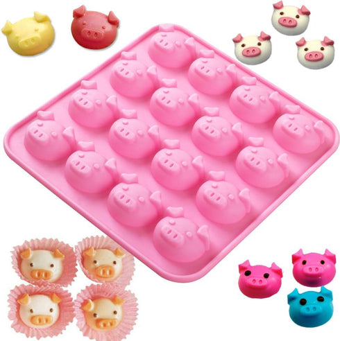 Newk Piggy Chocolate Silicone Mold, 4 Packs 16- Cavity Pig Face Emoticons Piglet Candy Molds for Jelly, Fondant, Hard Candy, Keto Fat Bombs, Resin...