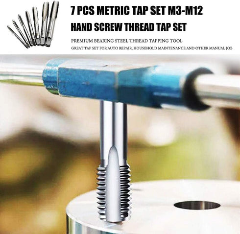Metric Tap Set HSS Hand Screw Thread Tap Set Thread Tapping Tool 7PCS M3-M12 Drill Bits Set...