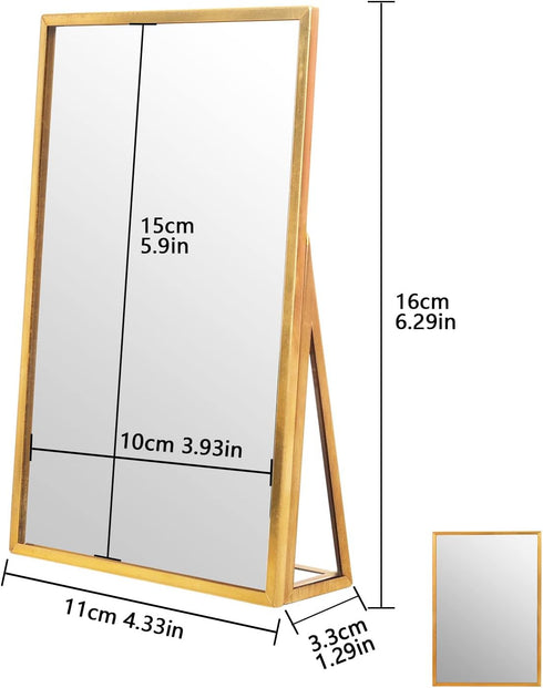 LONGSHENG - SINCE 2001 - Gold Vanity Makeup Mirror Table Desk Countertop Mirror Bathroom Shaving Make Up Mirror Home Decor-Rectangle...