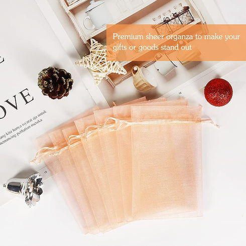 HRX Package 100pcs Blush Peach Organza Bags, 4 x 6 inch Mesh Jewelry Drawstring Bag Small Gift Pouches for Wedding Candy Party Favor...