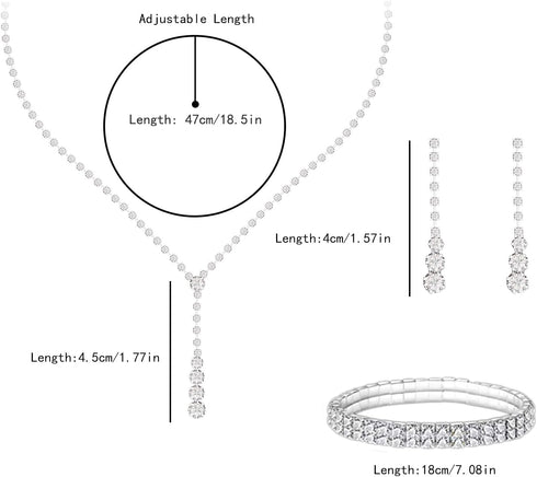 Cristina Prom Earrings Necklace Bracelet Set Elegant Rhinestone Crystal Wedding Jewelry Sets for Brides Bridesmaid Teardrop Pendant Crystal Weddin...