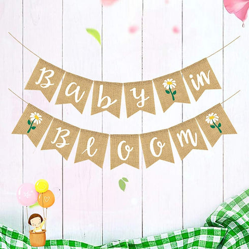 Baby in Bloom Sign Banner Baby Welcome Boy Girl Banner Welcome Baby Garland for Boys Girls Baby Shower Party Decorations...