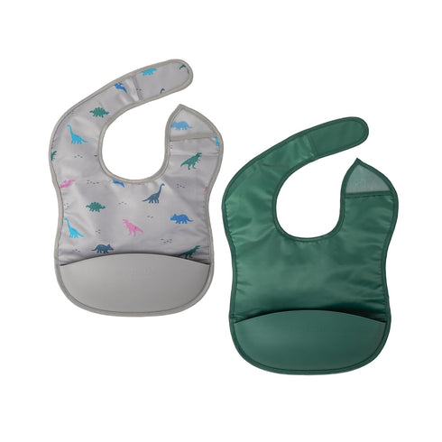 Tiny Twinkle Dinosaur Green Silicone Pocket Bib 2pk, 1 EA...