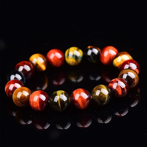 Tiger Eye Bracelet,10MM Relax Anxiety Triple Protection Bracelet Spiritual Crystal Gemstones Beaded Bracelets for women men Bring Luck And Prosper...