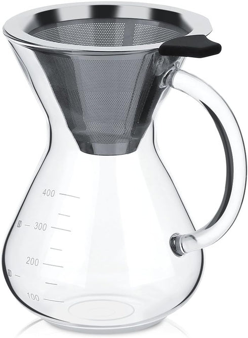 Pour Over Coffee Maker, 400ml Glass Coffee Pot Hand Drip Coffee Maker Filter Pot Manual Coffee Dripper Brewer with Handle and Scale...