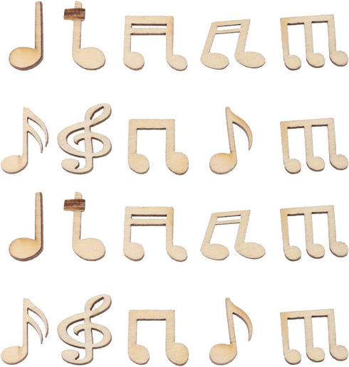 JANOU 100pcs Music Notes Wood Cutouts Music DIY Craft Embellishments Unfinished Wood Ornaments Decoration (Assorted Pattern)...