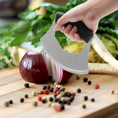 Luxiv Mezzaluna Knife Salad Chopper, Salad Chopper Stainless Steel Mezzaluna Knife with Protection Cover Vegetable Chopper Mincing Knife for Pizza...
