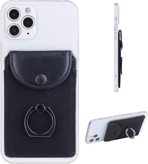 Credit Card Holder for Back of Phone with Ring Stand Stick on Phone Wallet,Ultra-Slim Self Adhesive,RFID Blocking Ring Pocket Wallet(Finger Ring)...