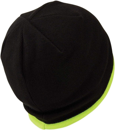 Klein Tools 60391 Knit Beanie, Thermal Fleece Winter Hat, Windproof, Fits under Helmets, Black with High-Visibility Yellow Band Trim...
