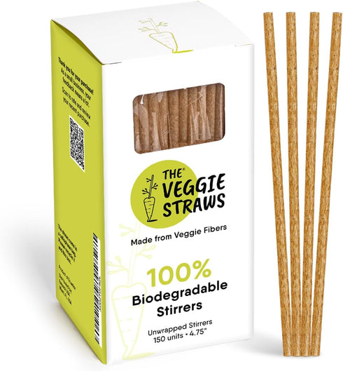 – 150 PCS of 4.75 Inches Unwrapped Biodegradable Drink Stirrers – Made of Vegetable Fibers, Best Cocktail Stirrers for Drinks of All Kinds...