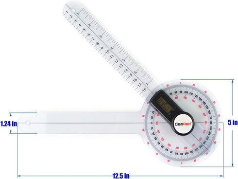 GemRed 12" Digital Goniometer 360 Degree Physical Therapy Plastic Protractor for Joint Range of Motion ROM Measurement...