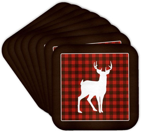 3D Rose Buffalo Plaid Buck Soft Coasters, Multicolor...