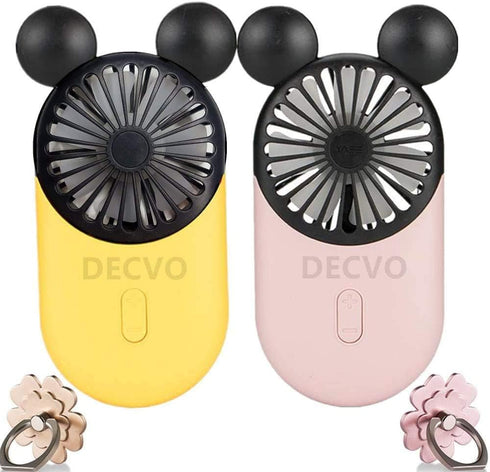 Cute Personal Mini Fan, Handheld & Portable USB Rechargeable Fan with Beautiful LED Light, 3 Adjustable Speeds, Portable Holder, for Indoor Or Out...