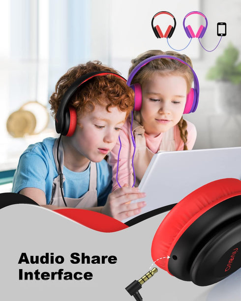 Kids Headphones with Microphone for School K15 Wired Headphones for Kids with Share Port 85dB/94dB Safe Volume Limit, Foldable Boys Girls Headphon...