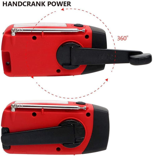 FM/AM/NOAA Weather Radio Hand Crank Self Powered Solar Portable Mini Emergency Survival Radios with 3 LED Super Bright Flashlight 2000mah Battery ...