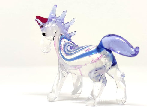 Unicorn Tiny Miniature Figurines Hand Blown Glass Art Fantasy Animals Collectible Gift Home Décor (Blue Pink)...
