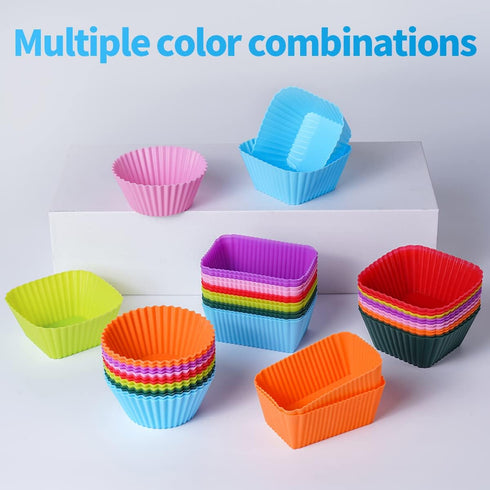 Silicone Bento Lunch Box Dividers 3 Shapes of Standard Round & Square & Rectangle - Reusable Silicone Cupcake Liners Non-Stick Muffin Cups for Bak...
