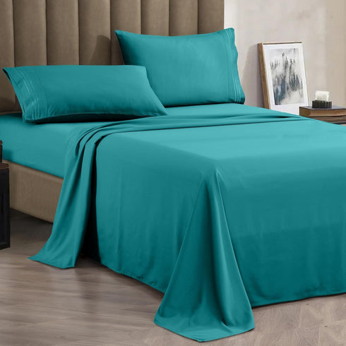 Premium 1800 Hotel Quality Wrinkle-Resistant 4-Piece Microfiber Sheet Set - Luxury Ultra Soft and Breathable Bedding 16 Inch Deep Pocket 4PC Sheet...