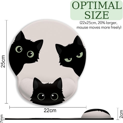 Cat Mouse Pad, Funny Ergonomic Mousepad with Wrist Rest, Gaming Mouse Pad Wrist Support with Non-Slip Pain Relief PU Base, Black Cat Mouse Pads fo...