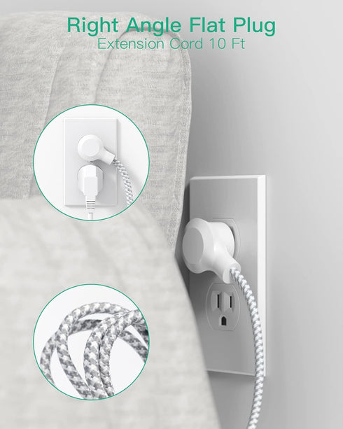 Power Strip Long Extension Cord - 10Ft Braided Extension Cord with Flat Plug, 4 Outlets and 3 USB Charging Ports, Overload Protection and Wall Mou...