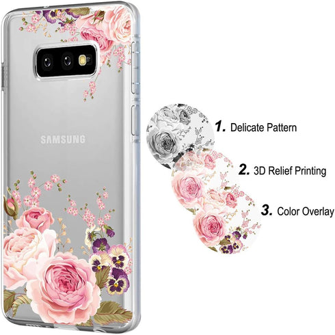 Case for Galaxy S10e 5.8 Inch, Slim Shockproof Clear Soft Flexible TPU Floral Phone Protective Case Cover for Samsung Galaxy S10e (Rose Flower)...