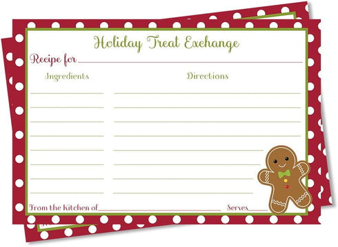 Recipe Cards 4x6 Double Sided 50 count Christmas Cookie Swap Holiday Xmas Baking Treat Exchange Bake Sale Polka Dots Spots Red Green Gingerbread (...