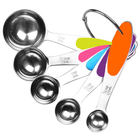 Fsdifly-Stainless Steel Measuring Spoons 5 Piece Stackable Set - Measuring Set for Cooking and Bakin (A)...