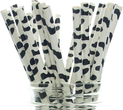 Food With Fashion Cow Party Straws - Cute Disposable Straws for Drinking, Cowhide Printed for Barnyard Party, 25 Pack...