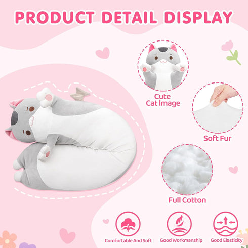 Long Cat Plush, Cute Cat Stuffed Animals Soft Plushies, Kitten Kawaii Kids Plush Cat Body Pillow Doll Plush Toys for Girls (Gray Cat 20 Inch)...
