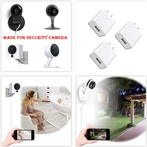 MEROM 5V 2A AC/DC Power Adapter for WyzeCam, Wyze Cam Pan, Kasa Cam, Dropcam, Nest Cam, Furbo Dog, YI Dome Wireless IP Security Camera USB Wall Ch...