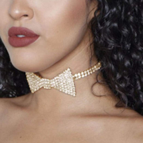 Sethexy Sparkly Rhinestone Choker Glitter Bowtie Necklace Bowknot Tennis Chain Party Nightclub Wedding Costume Jewelry for Women...