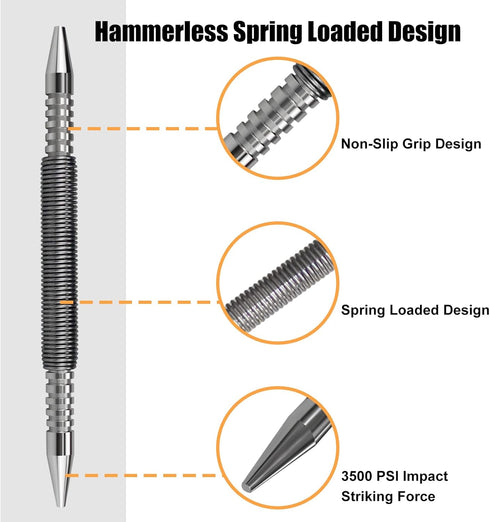 2 Pcs Dual Head Nail Setter 3/32? and 1/8? Spring Loaded Nail Set Hammerless Double Ended Nail Punch Tool, 3500 PSI Striking Force Counter Punch...