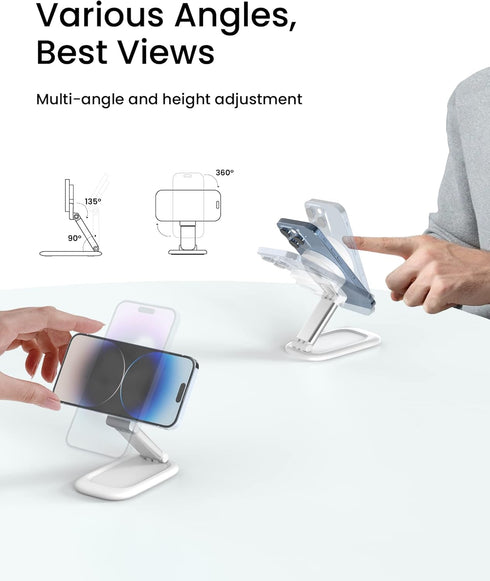 SODI Magnetic Phone Stand for Desk, Foldable Phone Stand Compatible with Mag-Safe iPhone Webcam Mount, Adjustable Phone Holder Portable Compatible...
