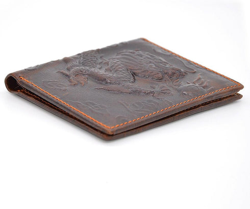 Mens Brown Genuine Leather Wallet with Credit Card Holder Dragon Pattern M...