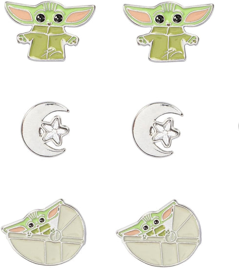 Star Wars The Mandalorian Grogu Baby Yoda 6 Pack Costume Jewelry Stud Earrings Set...