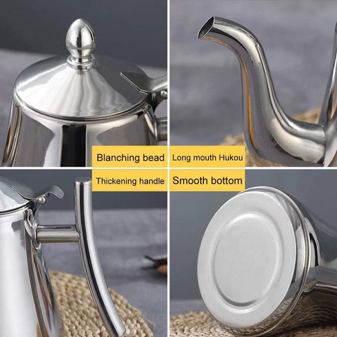 1L/1.5L Stainless Steel Water Kettle TeaPot Thicker With Filter Hotel Tea Pot Coffee Pot Induction Cooker Tea Kettle Gold Silver (1.5L silver)...