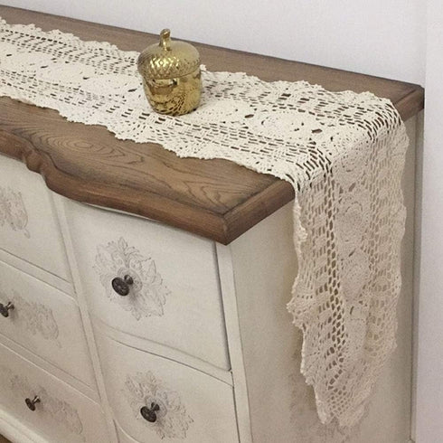 KEPSWET 100% Cotton Handmade Crochet Lace Oval Table Runner Coffee 12x60 Inch...