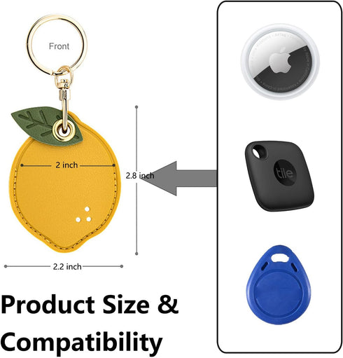 Cute Leather Keychain Case for Apple AirTag, Tile Mate, Galaxy SmartTag, eufy SmartTrack Link and Key Fob, Anti-Scratch (lemon)...