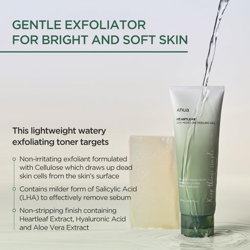 ANUA Heartleaf LHA Moisture Peeling Gel I Gentle Cleanser and Exfoliator with LHA, Resurface, Remove Dead Skin Cells, Smooth Skin Texture, Calming...