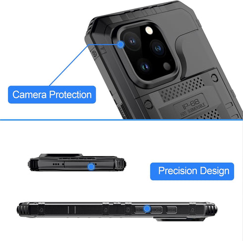Marrkey Waterproof Case for iPhone 15 Pro Max, Heavy Duty Durable Metal Full Body Built-in Screen Protection Case Shockproof Dustproof Rugged Mili...