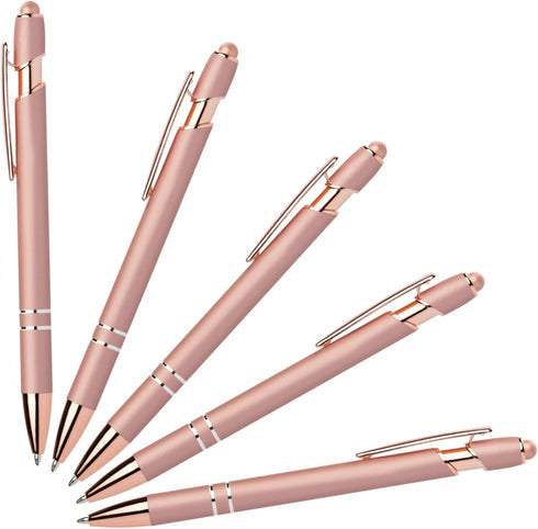 Pack of 5 Rubberized Comfort Soft Touch 2 in 1 Gel Ink Pen Capacitive Stylus Tip, Premium Metal Medium Point, Black Ink, Compatible with Most Touc...