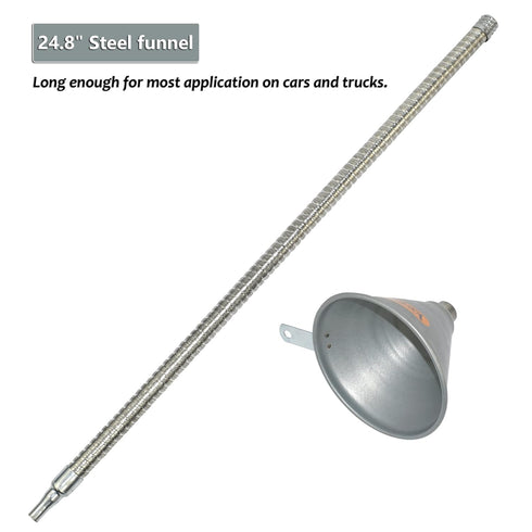 24.8" Steel Bendable Spout Funnel with Filter for All Automotive Oils, Diesel Fuel and Other Liquids, with Gloves...