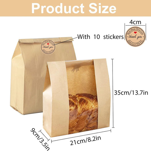 10 Pack Large Paper Bread Bags for Homemade Sourdough Loaves Bread Bags with Window for Homemade Bread Gift Giving, Sourdough Bread Packaging Stor...