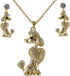 Alilang Golden Tone Poodle Show Dog Crystal Rhinestone Earring Necklace Set...