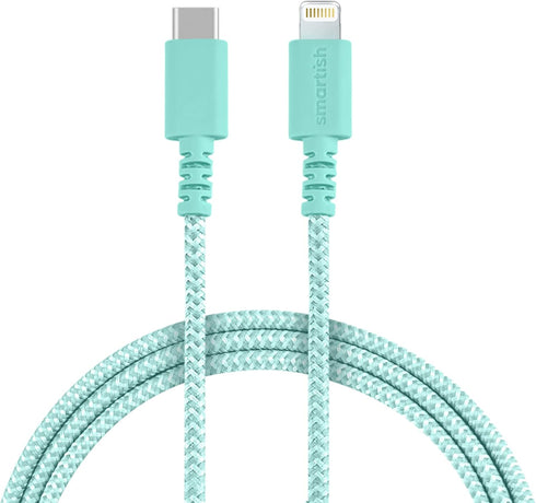 Smartish USB-C to Lightning Cable for iPhone 15/14 - Crown Joule - 6 Foot Universal Fast Fabric Wrapped Charging Cable - Apple MFi Certified for i...