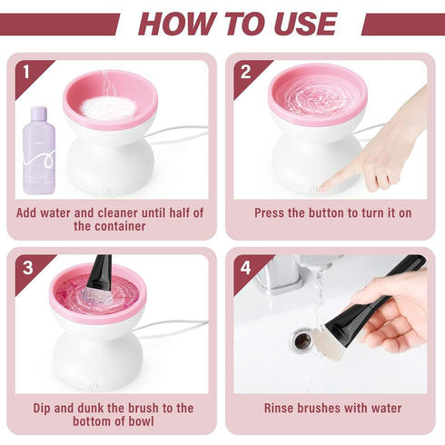 Makeup Brush Cleaner Machine, Electric Makeup Brush Cleaner Machine, Quick & Efficient Cleaning for Makeup Brush, Makeup Sponge, Double Brush, Mot...