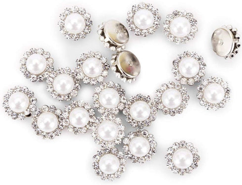 100Pcs Crystal Pearl Buttons, Round Flatback Rhinestone Beads Buttons with Diamond, DIY Craft Sewing Fasteners Accessories for Jewelry Making, Clo...
