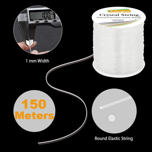 EuTengHao 1mm Crystal Elastic String for Bracelets, 150m/492ft Clear Stretchy Cord for Jewelry Making, Beading String With Bead Stretch...