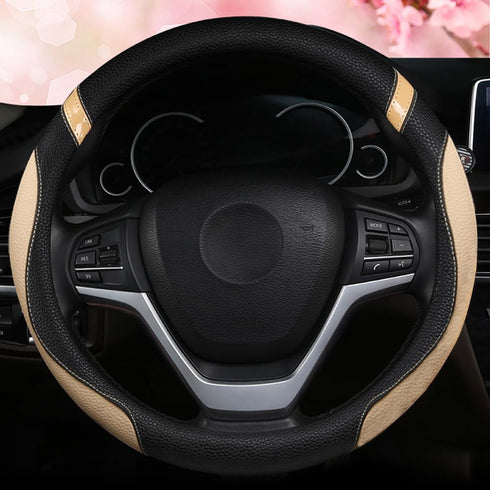 Steering Wheel Cover for Car Leather Universal Steering Wheel Covers for Men Women Fit Cars SUV Truck Pickup 15inch (Beige)...