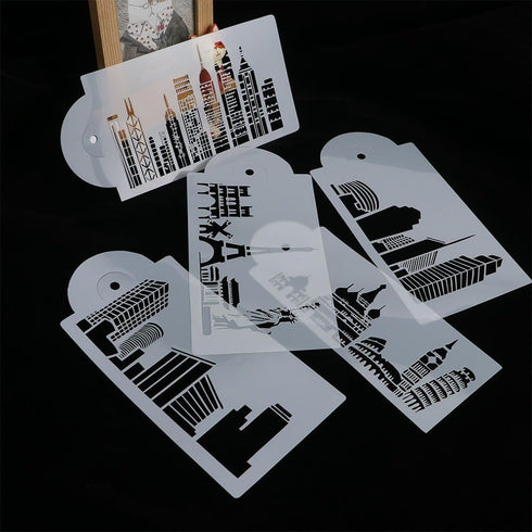 Landmark Building Cake Stencils, 5Pcs/Set Cake Template Fondant Cake Decorating Dessert Stencil Mould Decor Stencil Bakery Tools...